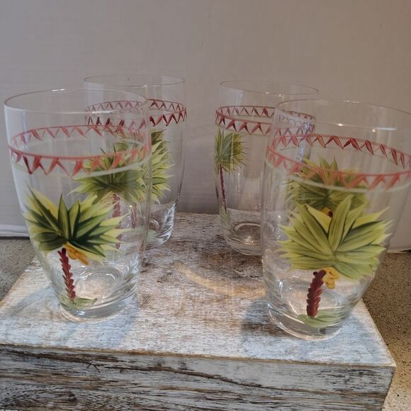 Set Of 4 Palm Tree Design Glasses 16 Ounce - Picture 2 of 4